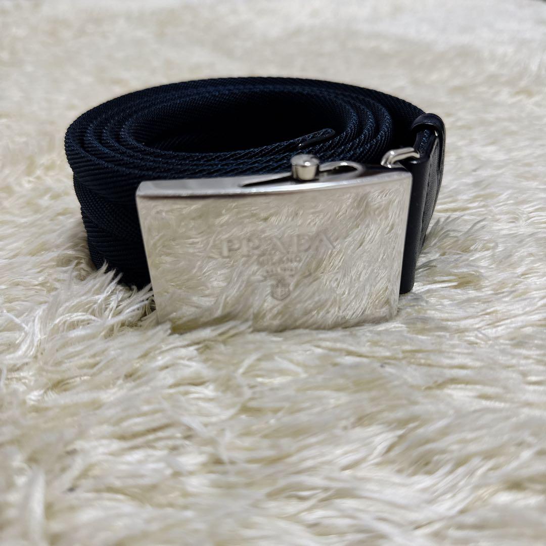 希少✨PRADA プラダ　ガチャベルト　ロゴバックル　ネイビー　ナイロン　レザー
