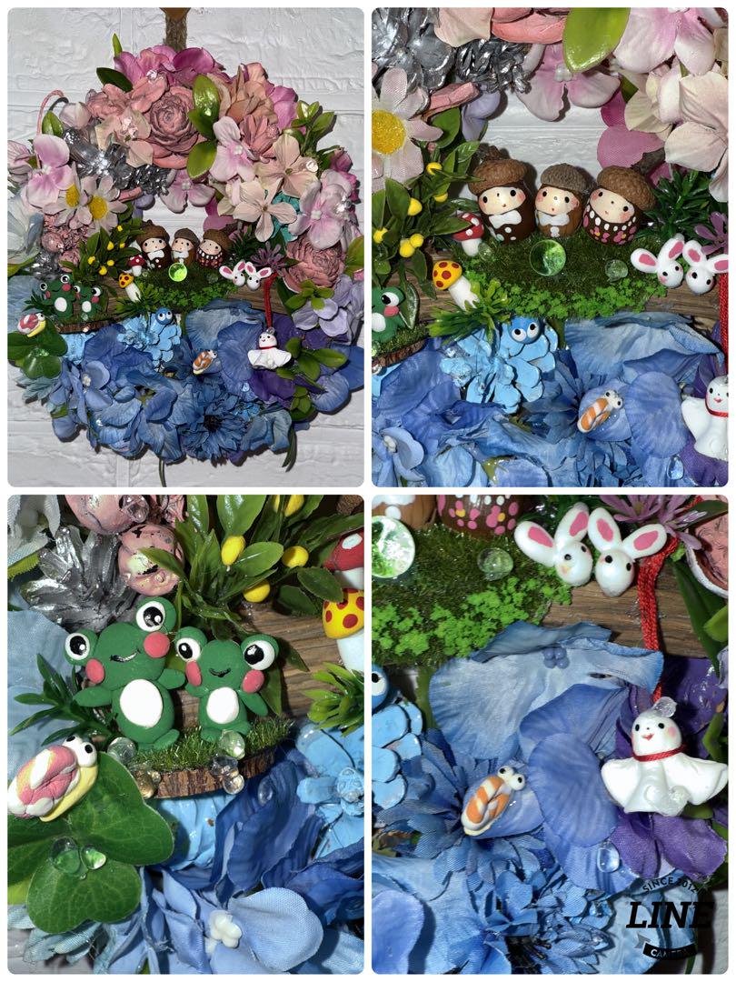 どんぐりアート♡紫陽花リース&夏のオブジェ2品♡ 一点物