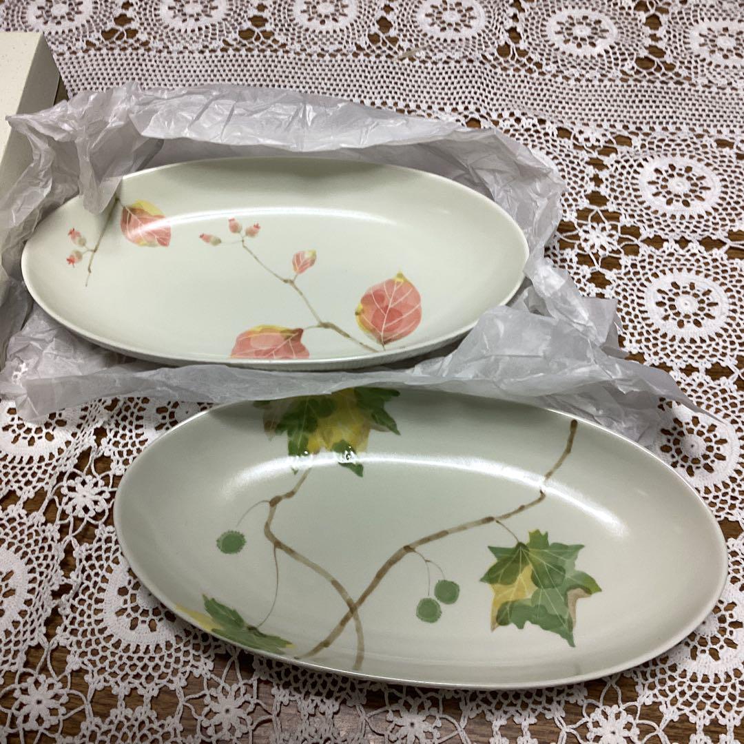 葉模様の陶器皿 中型 片葉金蝕 22cmスープ皿