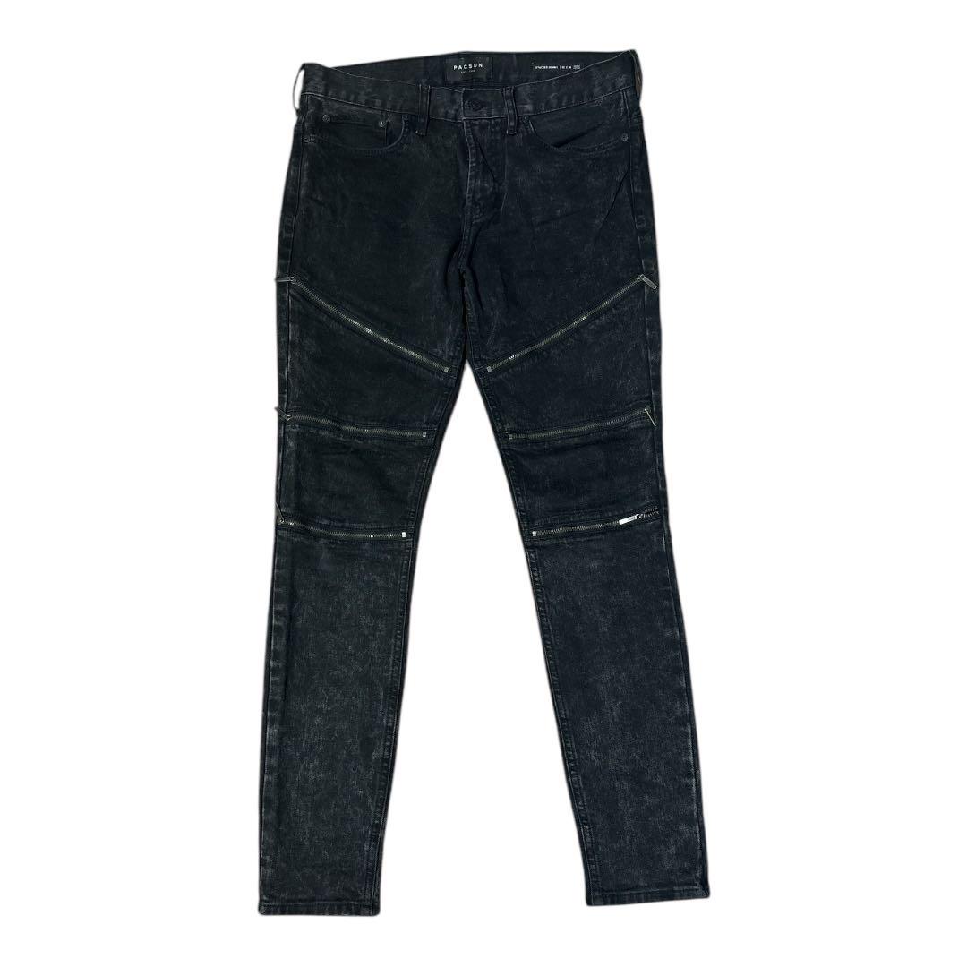 PACSUN Y2K ジッパースキニー ブラックデニム パンク W32