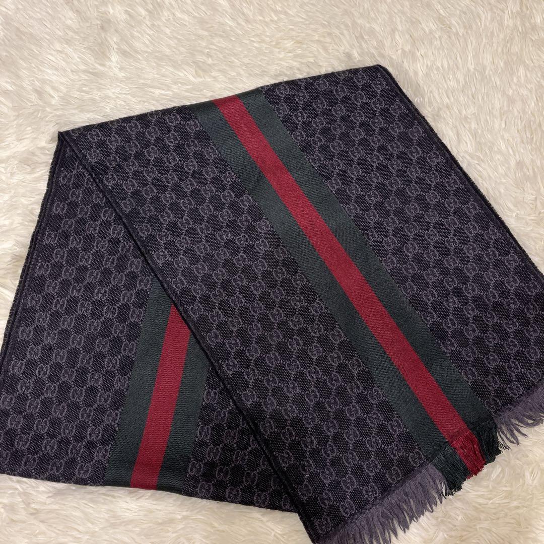 GUCCI グッチ シェリーライン GG柄 マフラー フリンジ ストール