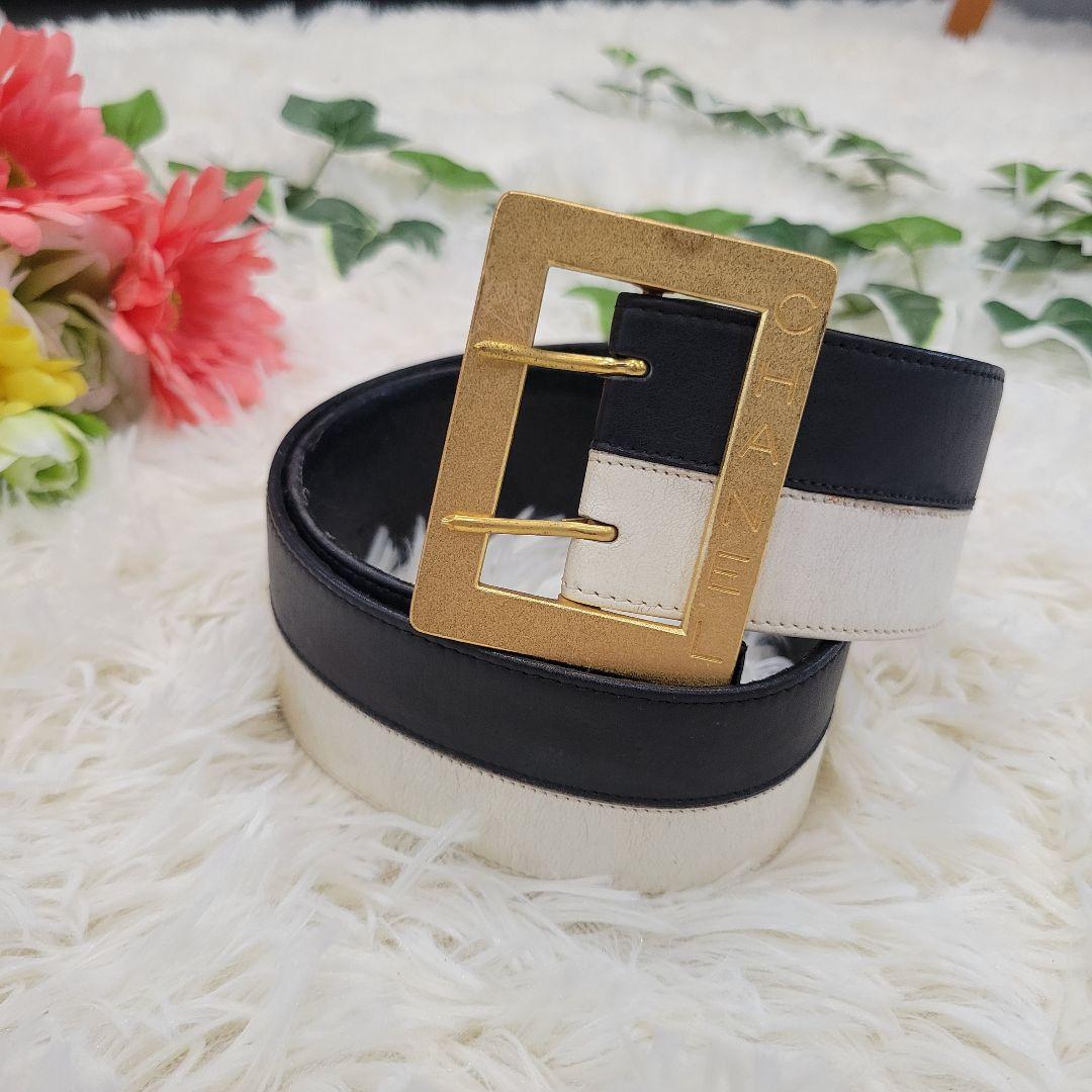 CHANEL 太め ロゴ 大きめバックル モノトーン お洒落 ベルト パンツに
