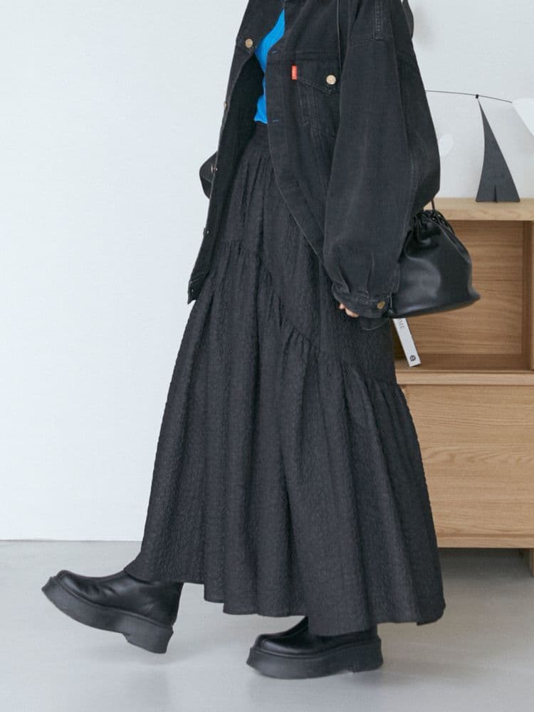 超大特価 Ungrid ふくれジャカードギャザーデザインスカート ブラック