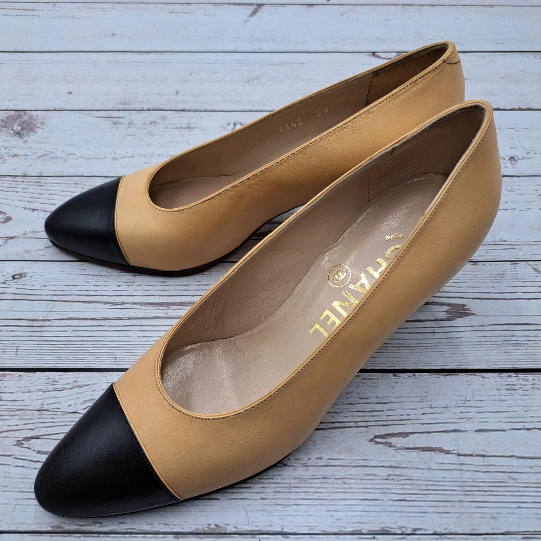 CHANEL シャネル 【23】 パンプス 本革 バイカラー 黒 ベージュ CHANEL シャネル 【23】 パンプス 本革 バイカラー 黒 ベージュ
