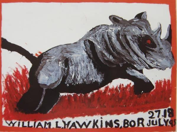 William L. Hawkins、RHINO、希少大判画集画、新品額装付
