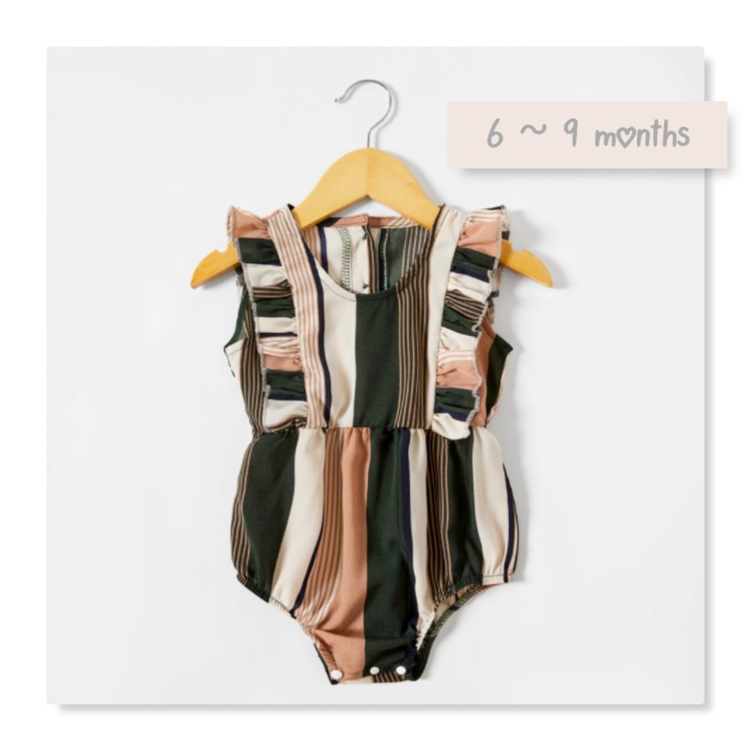 450円 最大94%オフ! ベビー♥ ストライプ柄 フリルロンパース 6-9months