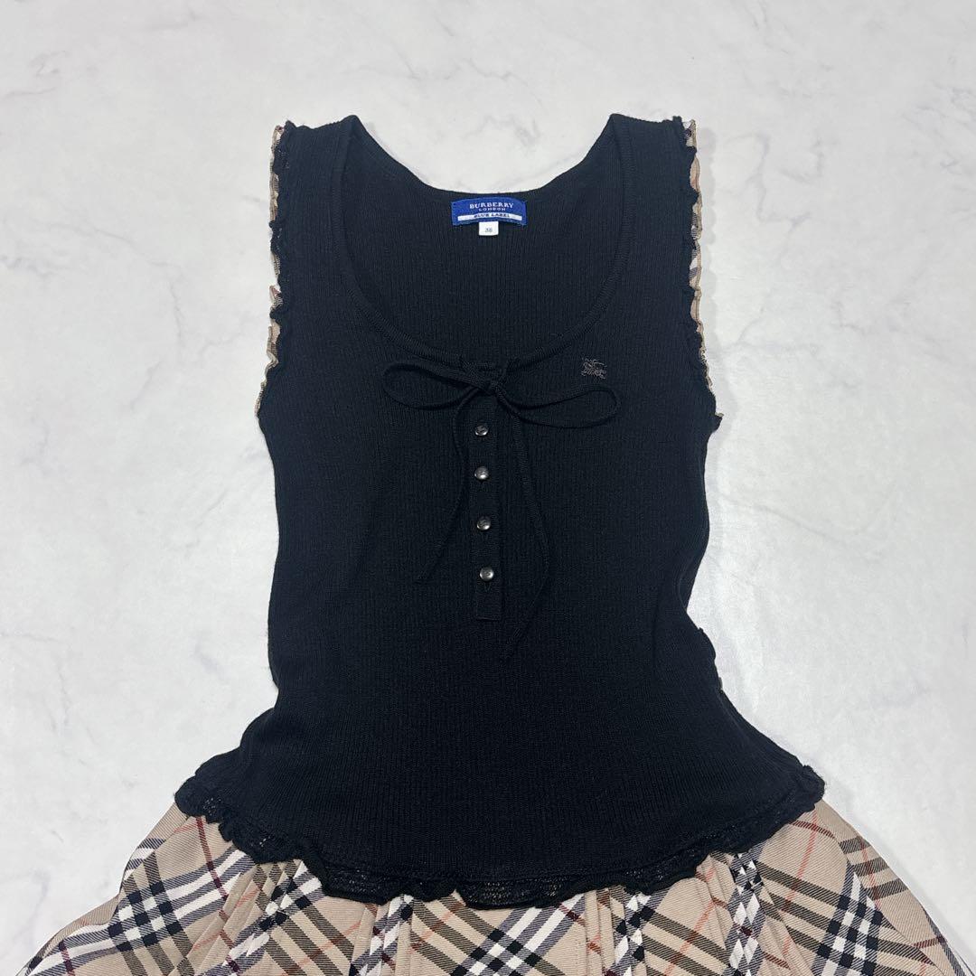 バーバリーブルーレーベル ニットドッキングワンピース ノバチェック Aライン バーバリーブルーレーベル ニットドッキングワンピース ノバチェック Aライン