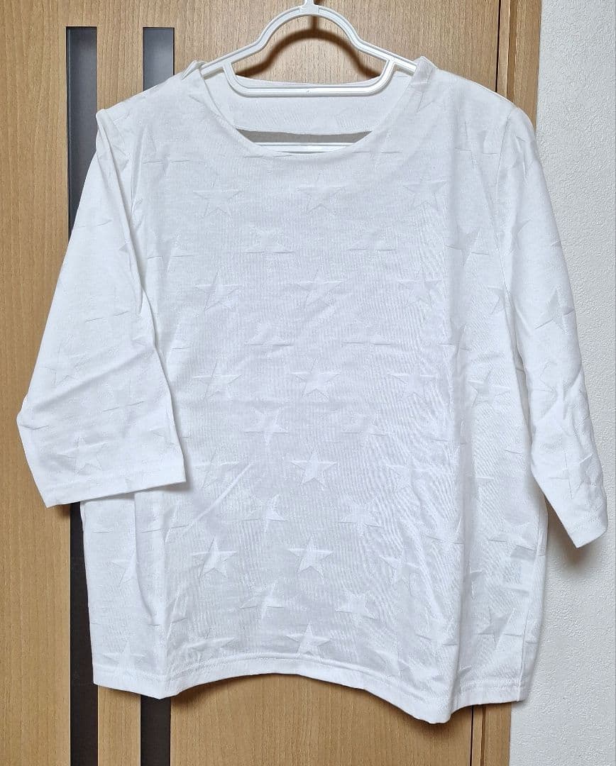 日本製 星柄 Tシャツ ホワイト　Lサイズ