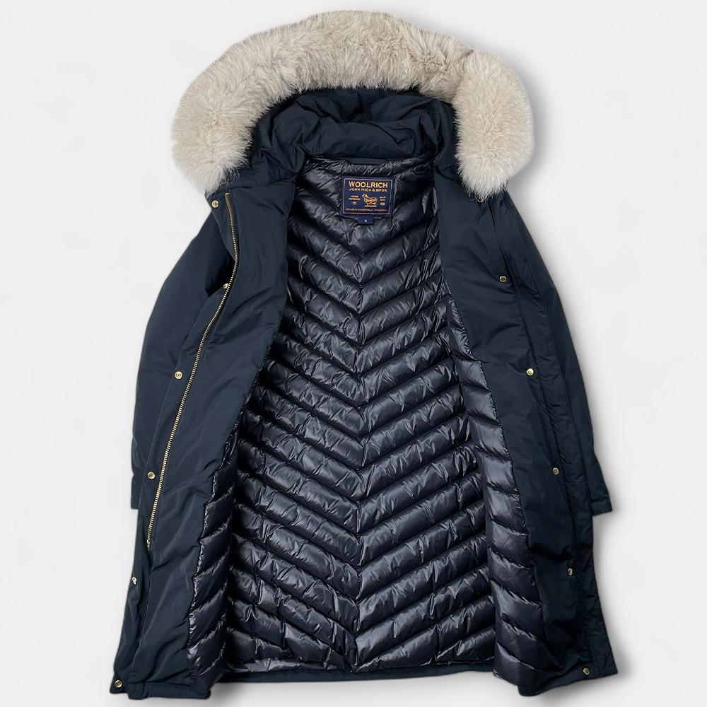 美品 WOOLRICH フォックスファー ボウブリッジ ダウンコート 紺
