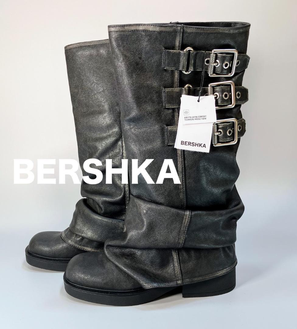 ☆新品/ドイツ輸入品/BERSHKA/スラウチオーバーレイブーツ/EU39