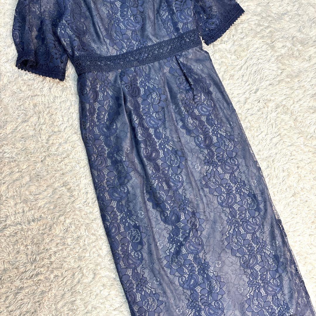 美品 etoll. コクーンスリーブレースタイトドレス ブルー L