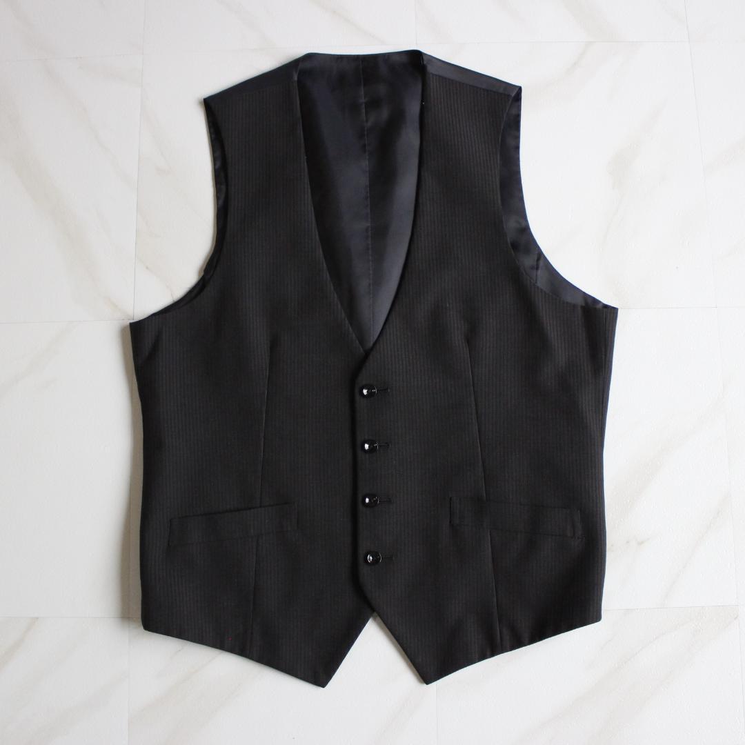 SUIT SELECT 3ピースセットアップスーツ L ストライプ ブラック