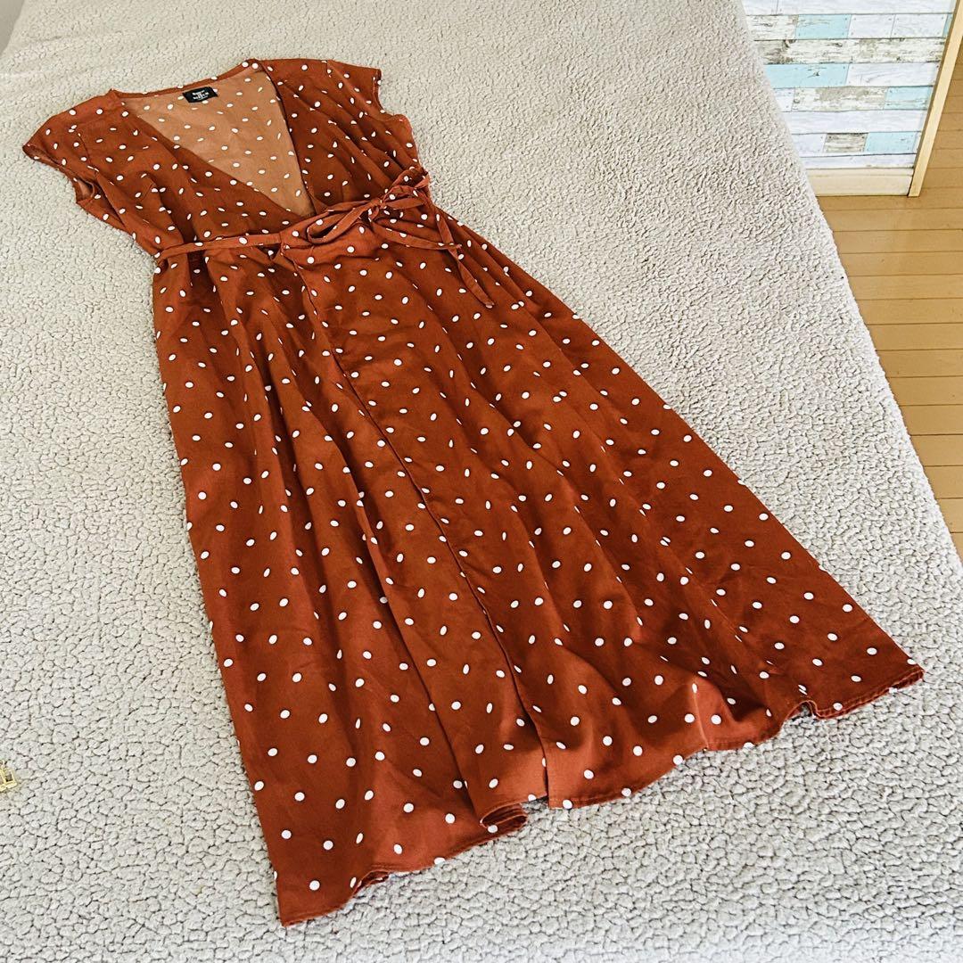 上品♣︎メゾンドリーファー♣︎ノースリーブ　ロングジレ【36L】ドット柄テラコッタ色
