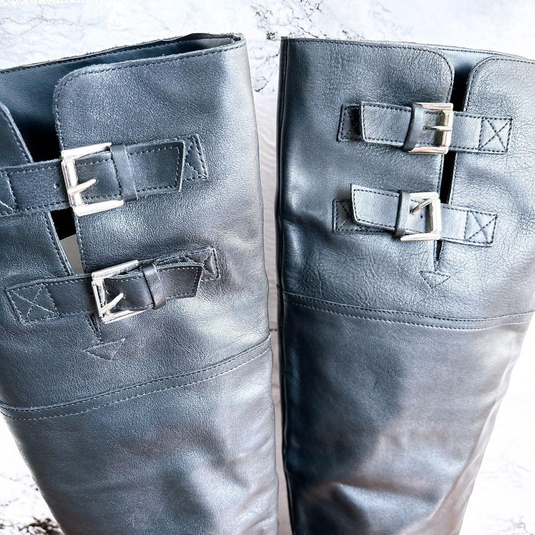 未使用 タグ付き ZARA ロングブーツ ニーハイ 本革 レザー 23㎝ 黒