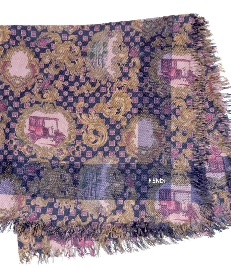 美品　FENDI フェンディ　グラデーション ストール　ショール　フリンジ　麻 美品 FENDI フェンディ グラデーション ストール ショール