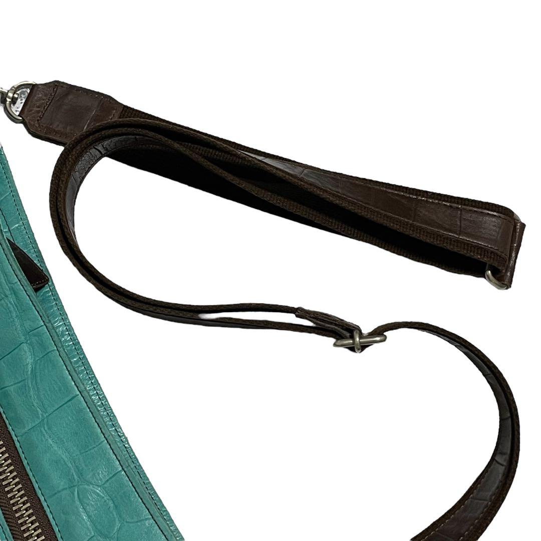 希少 ターコイズブルー クロコ型押しレザーショルダーバッグ メッセンジャー 本革