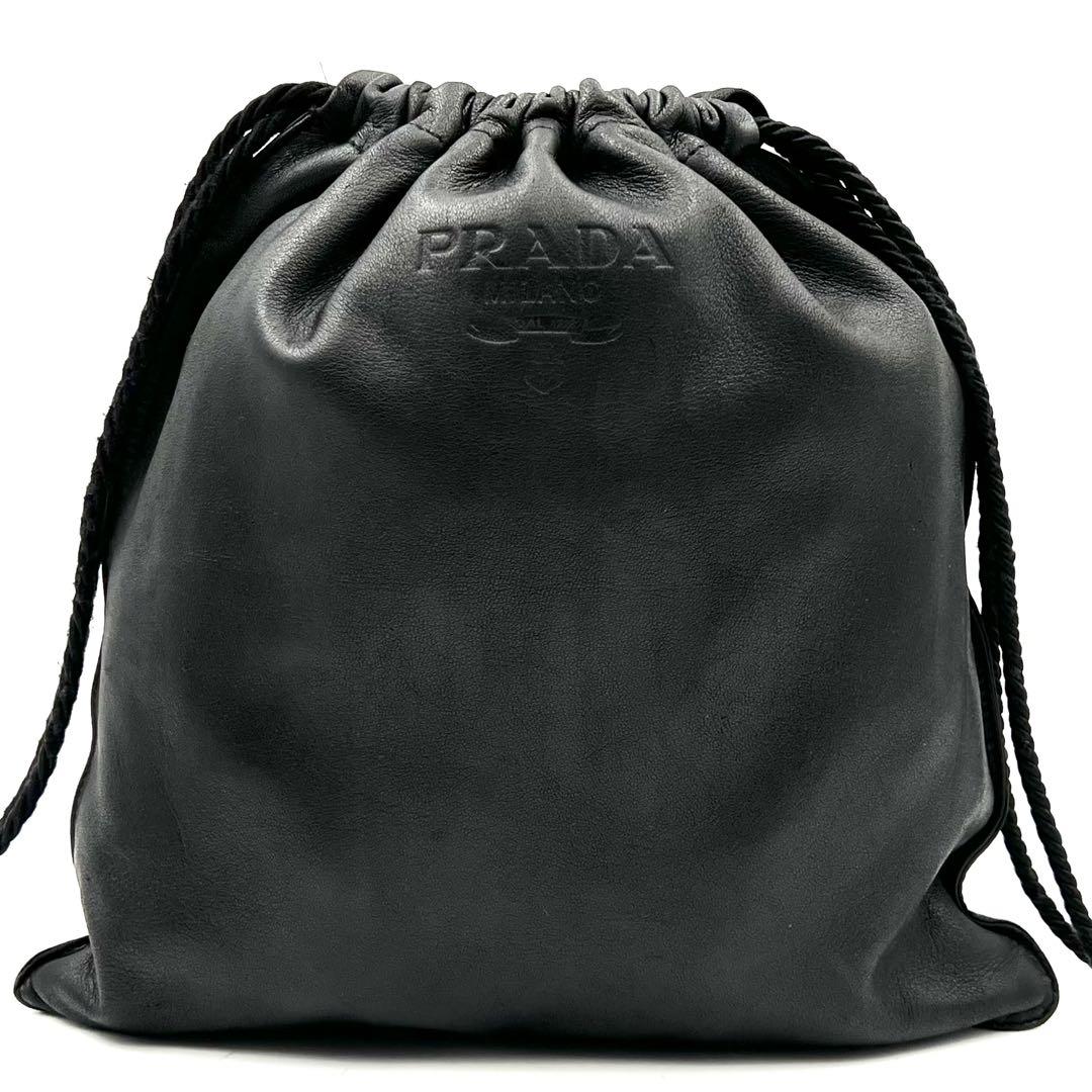 極美品/超希少》PRADA 巾着 ロゴ型押し タッセル レザー