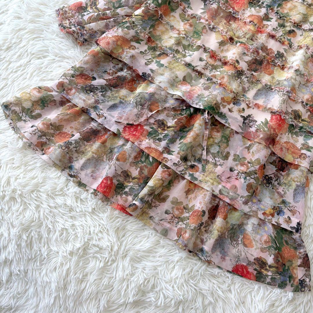 INGEBORG 11号 ピコフリル ティアードワンピース 花柄　総柄 シフォン