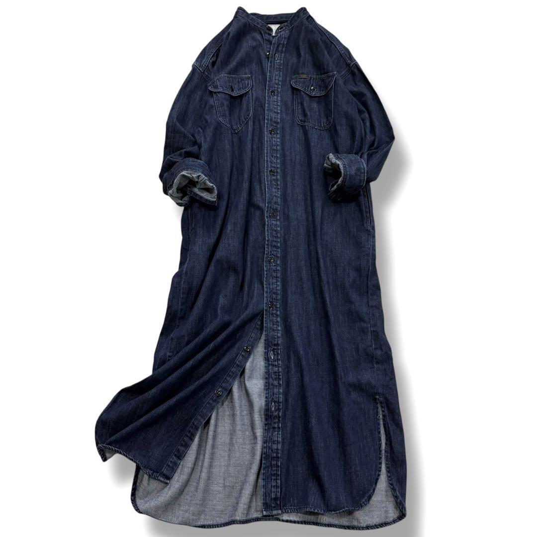 美品✨アーバンリサーチ × Lee　デニムシャツワンピース　バンドカラー　濃紺