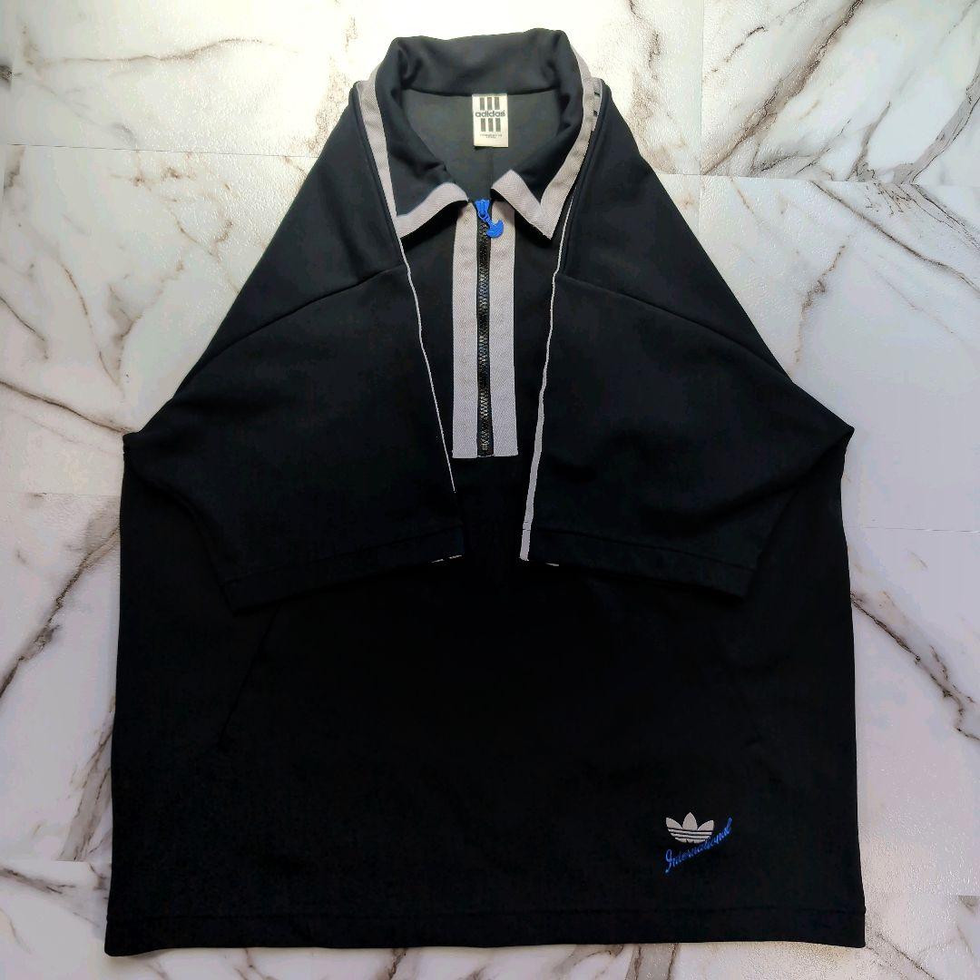 80~90s adidas ハーフジッププルオーバー L 黒 トレフォイルロゴ