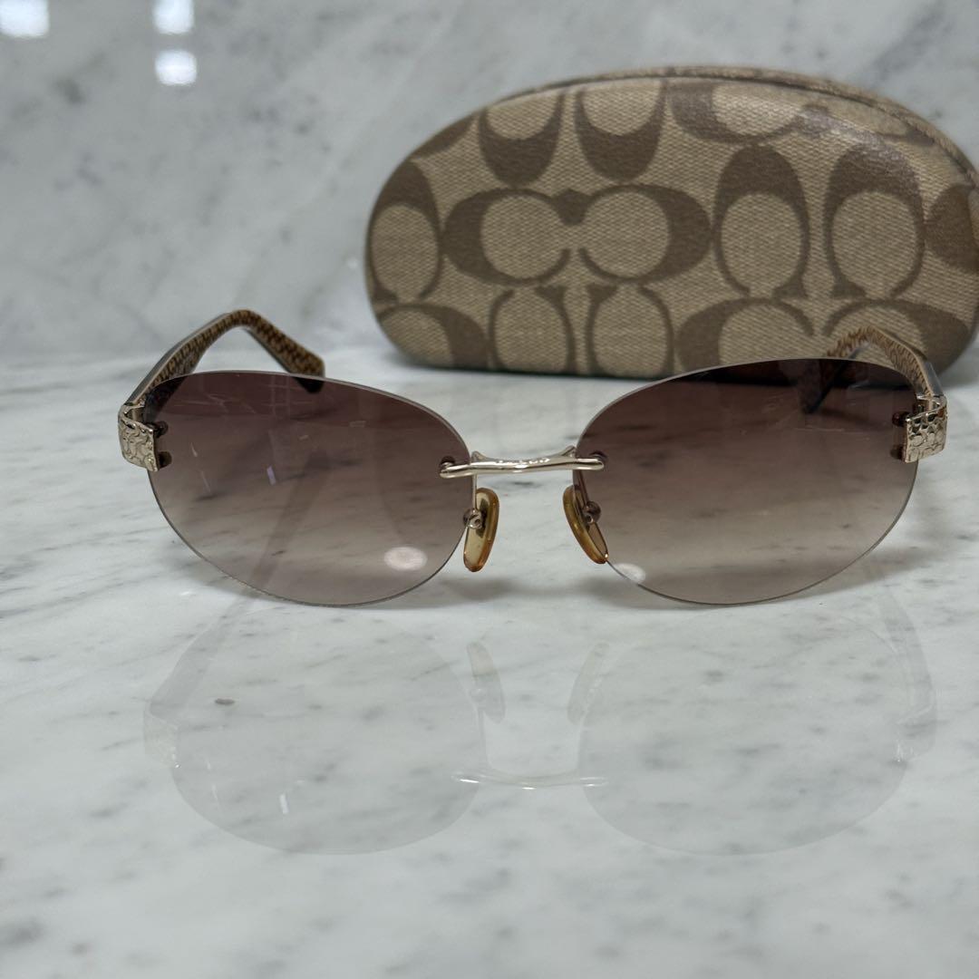美品 COACH コーチ サングラス リムレス ミニシグネチャー ブラウン 美品 COACH コーチ サングラス リムレス ミニシグネチャー