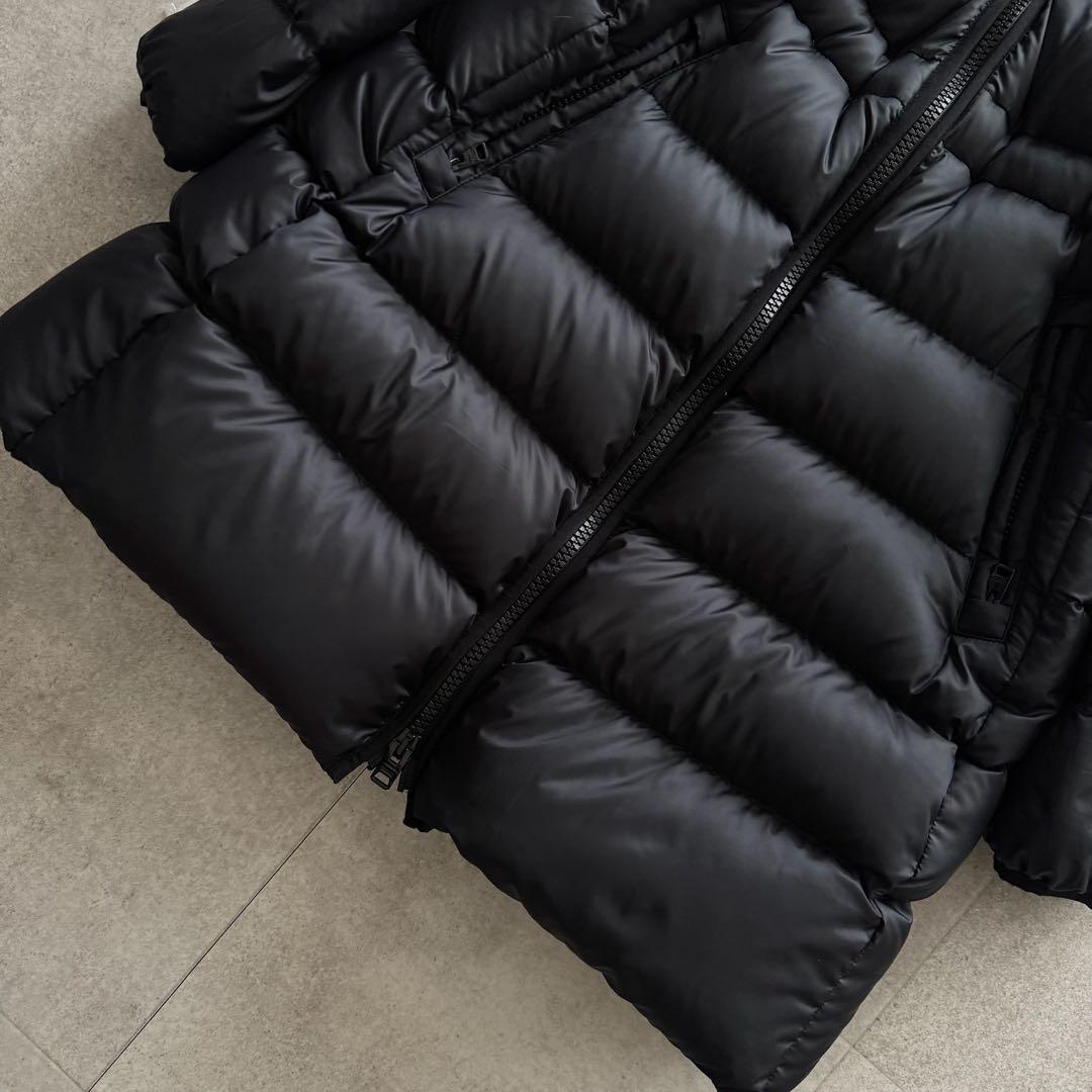 美品 コーチ ロングダウンジャケット 軽量 シグネチャー柄 ファー 黒 M