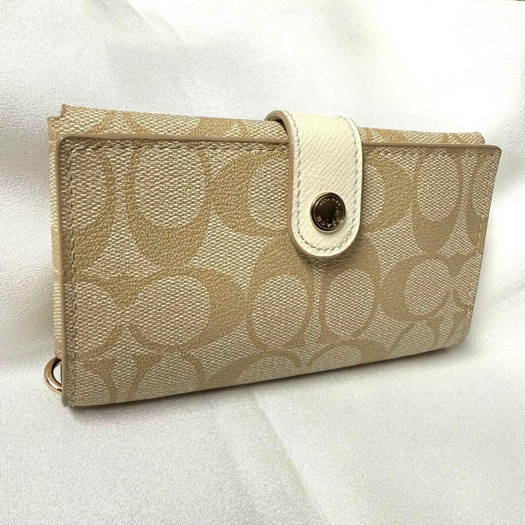 【COACH】コーチ 2つ折りカード入れ ケース レザー 総柄 美品 レディース
