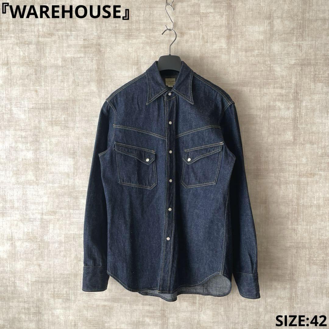 程度良好【WAREHOUSE】ロングホーン デニムシャツ　ウエスタンシャツ XL