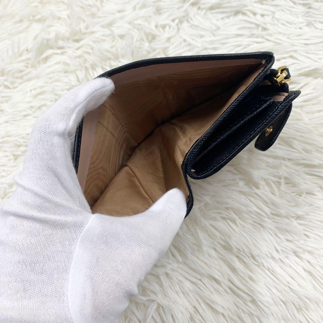 ✨極美品✨】プラダ リボン 二つ折り財布 ブラック バイカラー