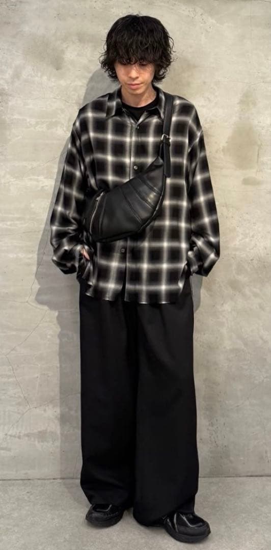 25SS オンブレー ダメージ チェックシャツ オンブレ 長袖 ブラック SIZE Lui s