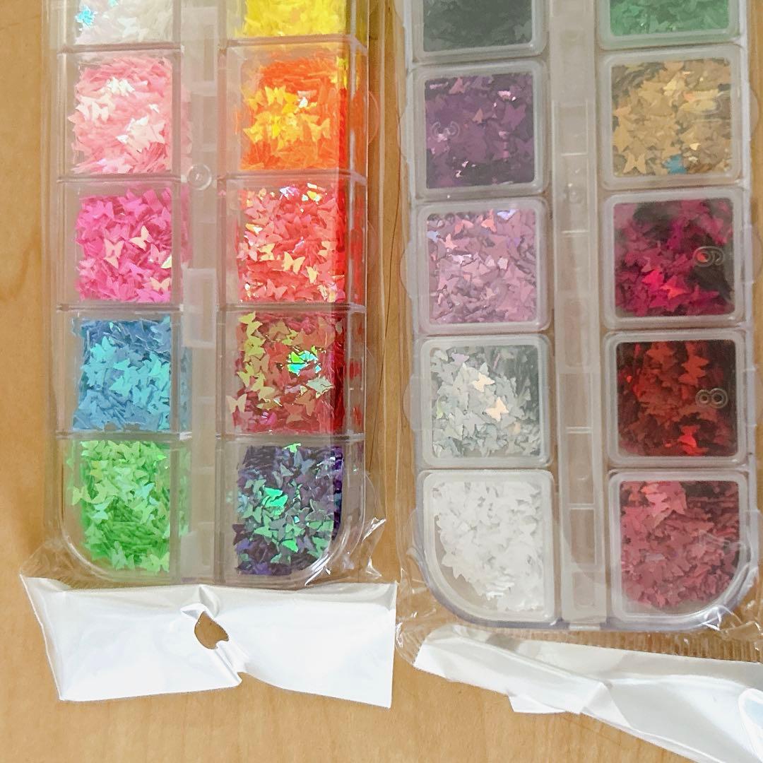 ネイル パーツ 蝶 カラフル キラキラ 可愛い 24色