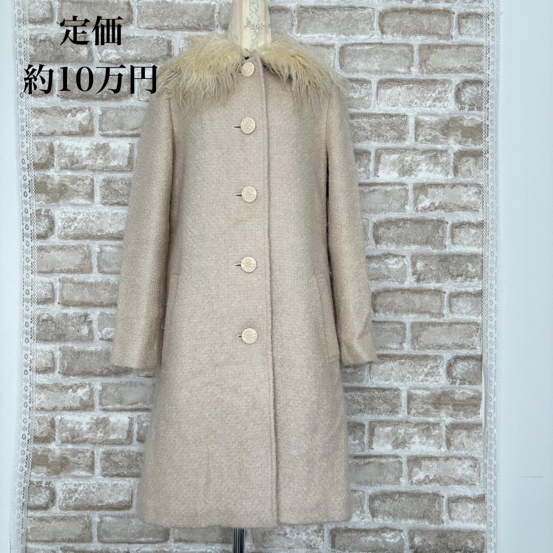 ファー付きベージュロングコートM・CLATHAS