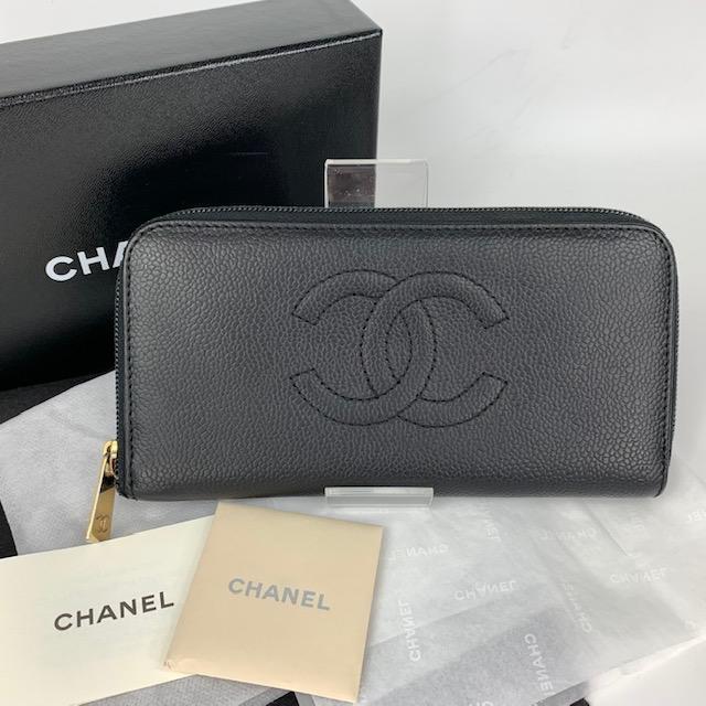 CHANEL シャネル 美品 キャビアスキン ラウンドファスナー長財布 サイフ