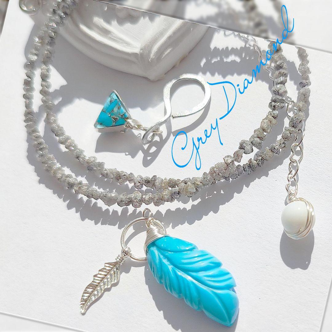 14Kgf グレー ダイヤモンド　ラフタンブル　原石　ネックレス 男女兼用