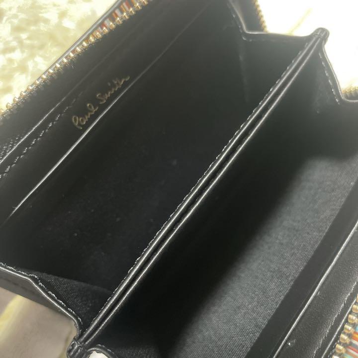 いします↸ 新品保管品✨ポールスミス 本革レザー 黒ブラック m4uQ9-m59857669596 ミニ財布 マルチストライプ Ⓧポール