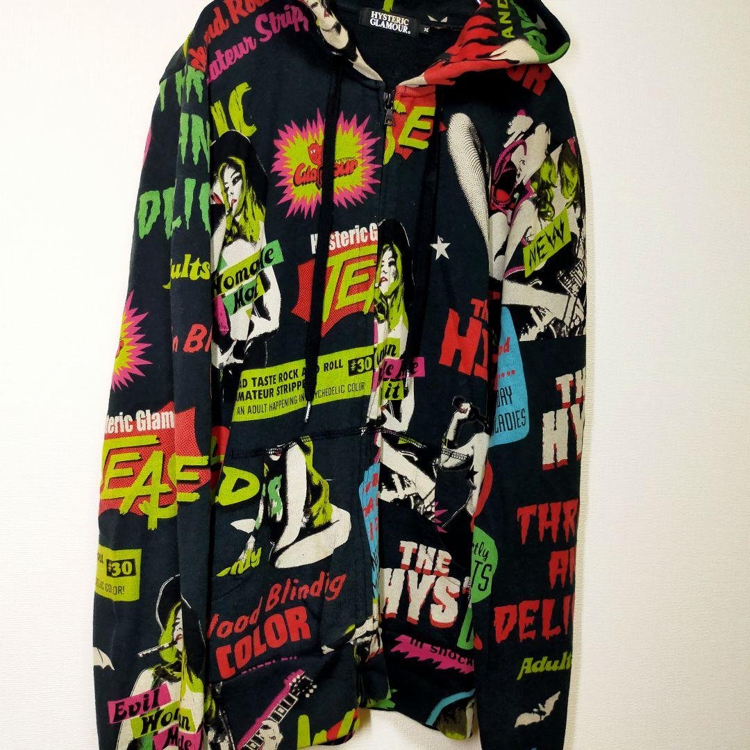 カラー HYSTERIC 総柄パーカー M 黒 ly4uh-m59861598700 GLAMOUR ヒステリックグラマー オーバーサ
