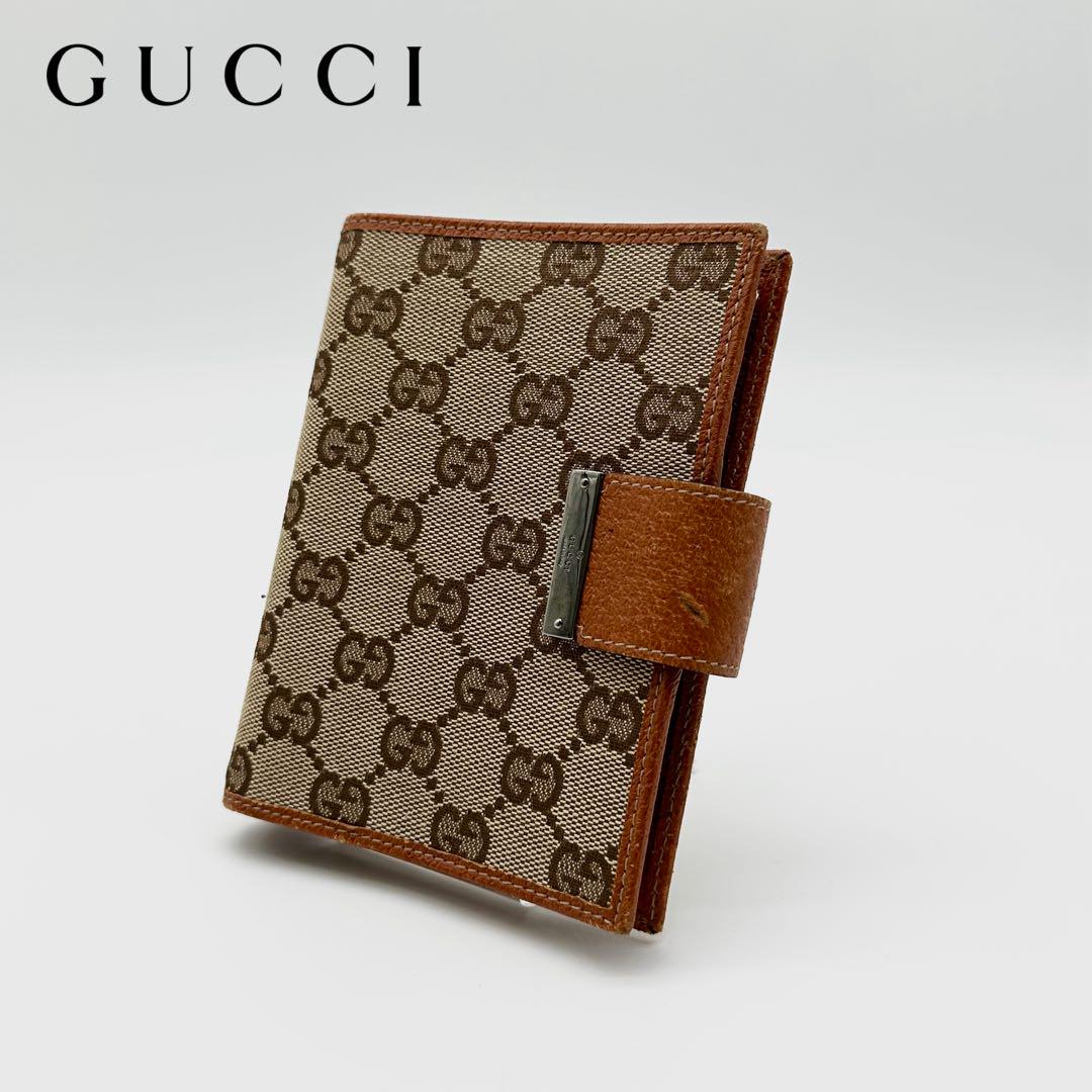 贅沢品 美品】 GUCCI レザー×キャンバス システム手帳 カバー ケース GG 小物