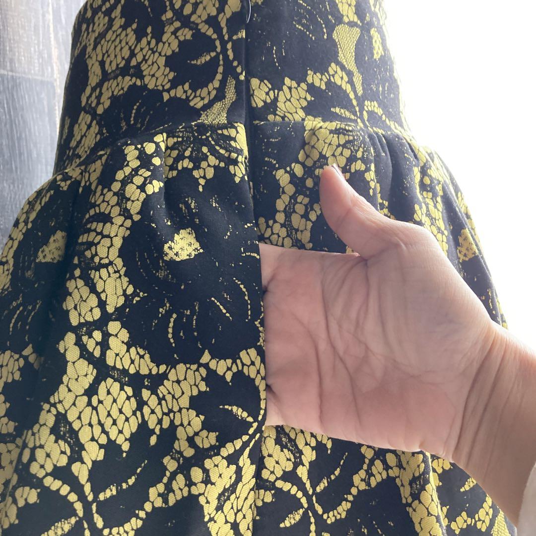 Milly 美品 バルーンスカート タックスカート コレクション品 イエロー×黒 Milly 美品 バルーンスカート タックスカート コレクション品