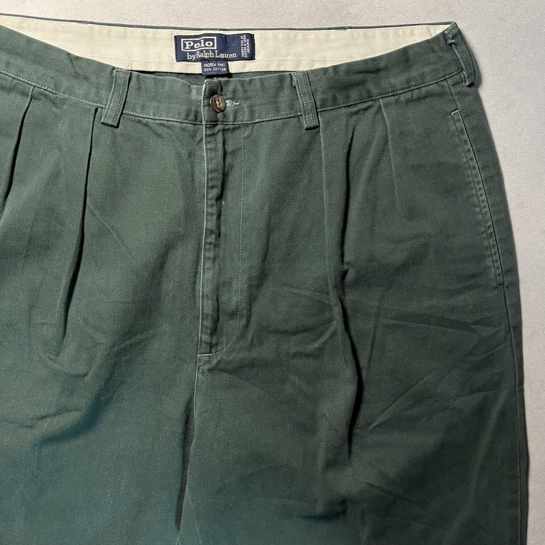 90s Ralph Lauren ラルフローレンツータック コットン ワイドチノ
