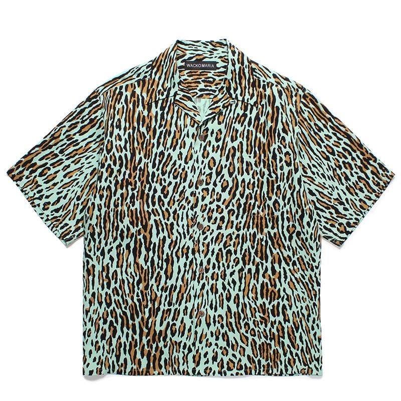 WACKOMARIA　アロハシャツ 半袖 ミントグリーン レオパード柄