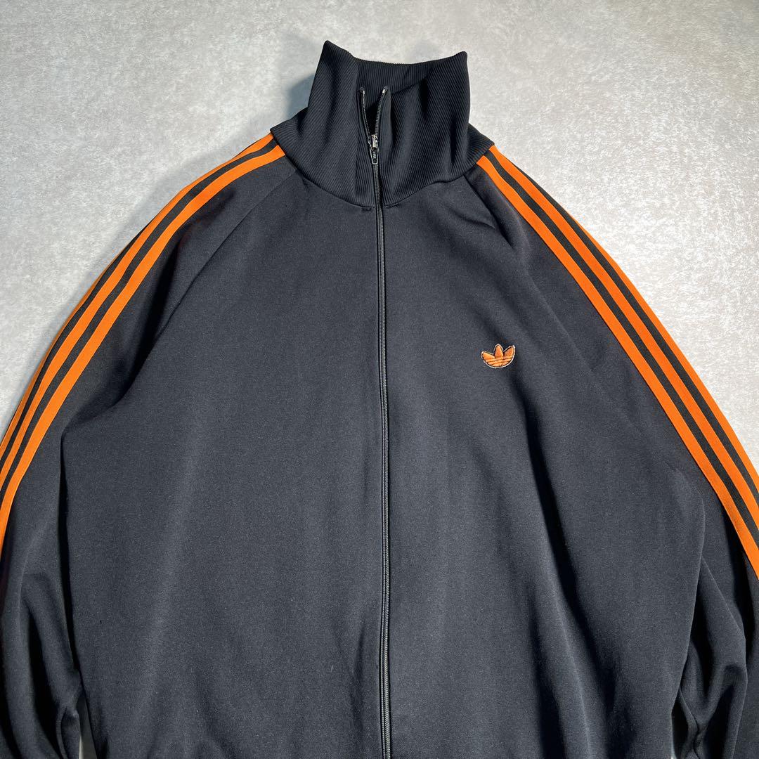 70s adidas デサント トラックジャケット 7号 黒 オレンジ