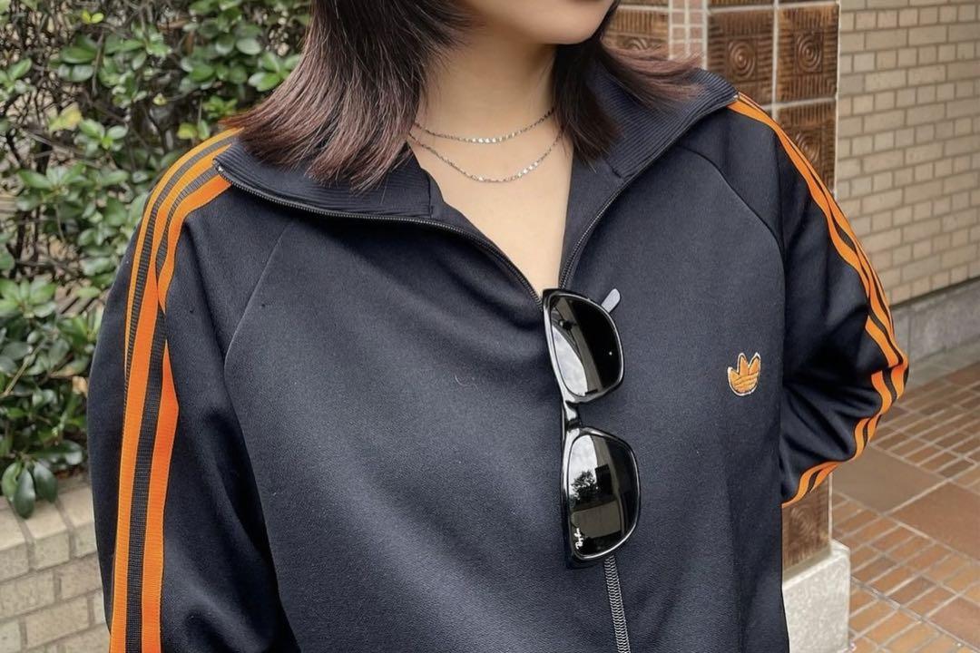 70s adidas デサント トラックジャケット 7号 黒 オレンジ