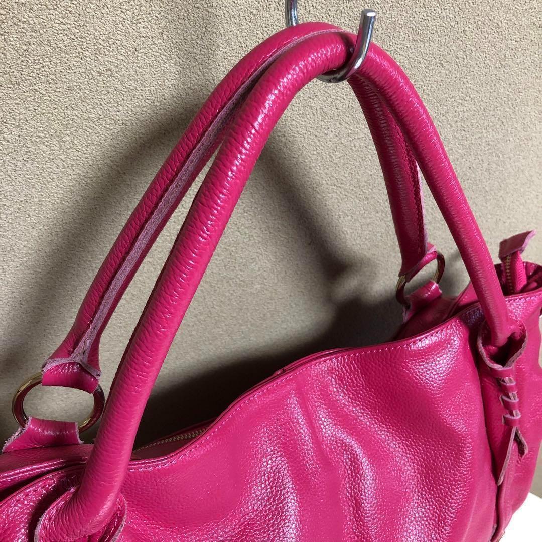 美品　本革　牛革　ピンク　2way ショルダーバッグ　bag レディース