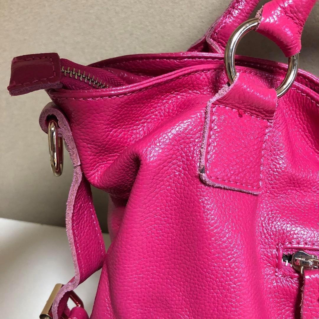 美品　本革　牛革　ピンク　2way ショルダーバッグ　bag レディース