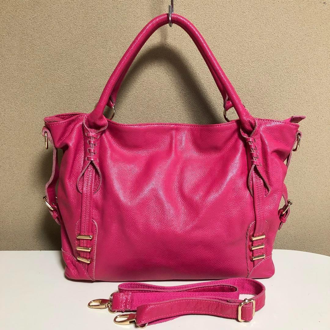 美品　本革　牛革　ピンク　2way ショルダーバッグ　bag レディース