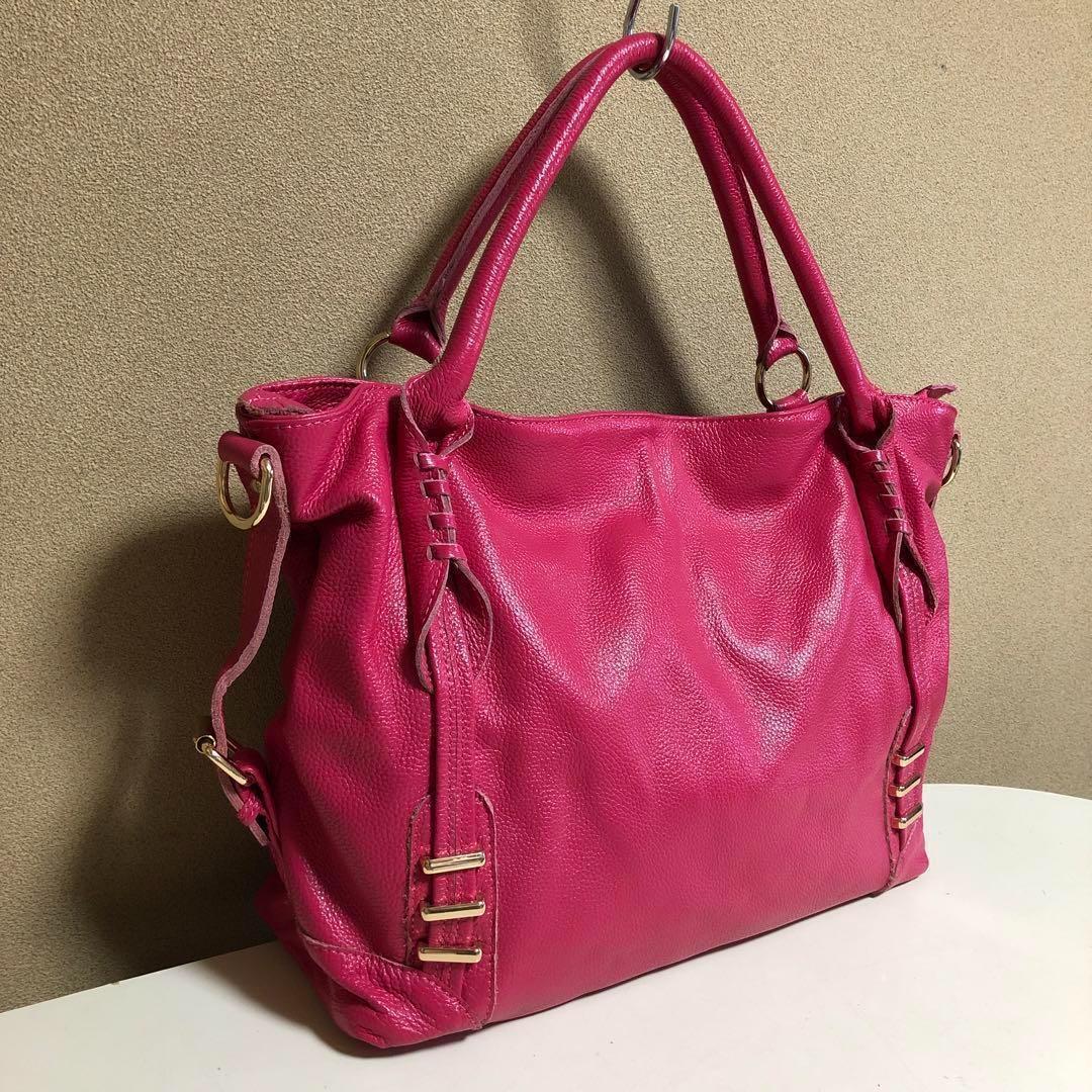 美品　本革　牛革　ピンク　2way ショルダーバッグ　bag レディース