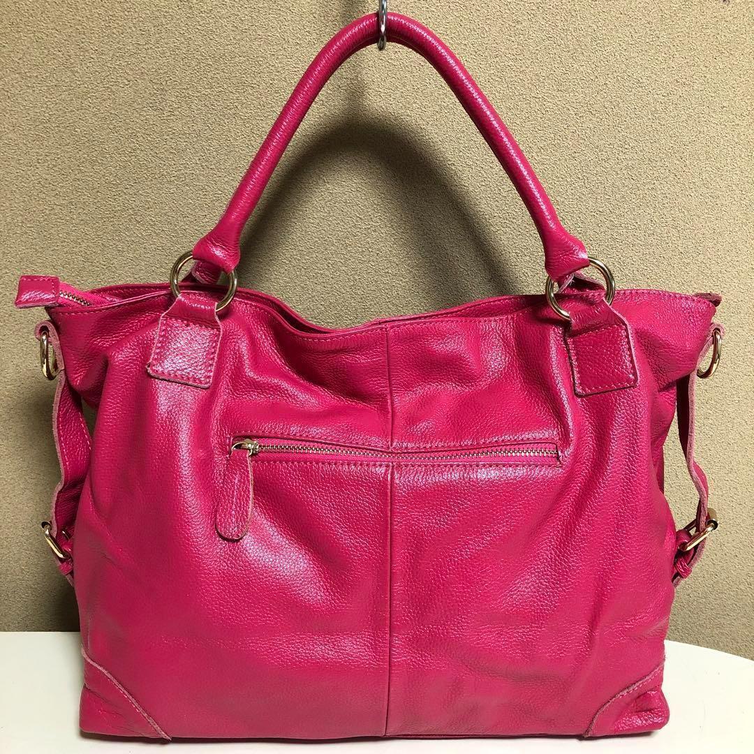 美品　本革　牛革　ピンク　2way ショルダーバッグ　bag レディース