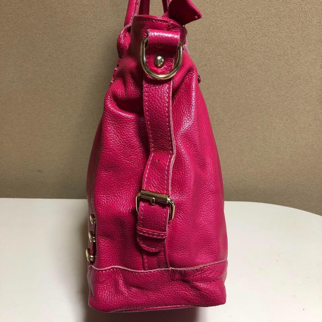 美品　本革　牛革　ピンク　2way ショルダーバッグ　bag レディース