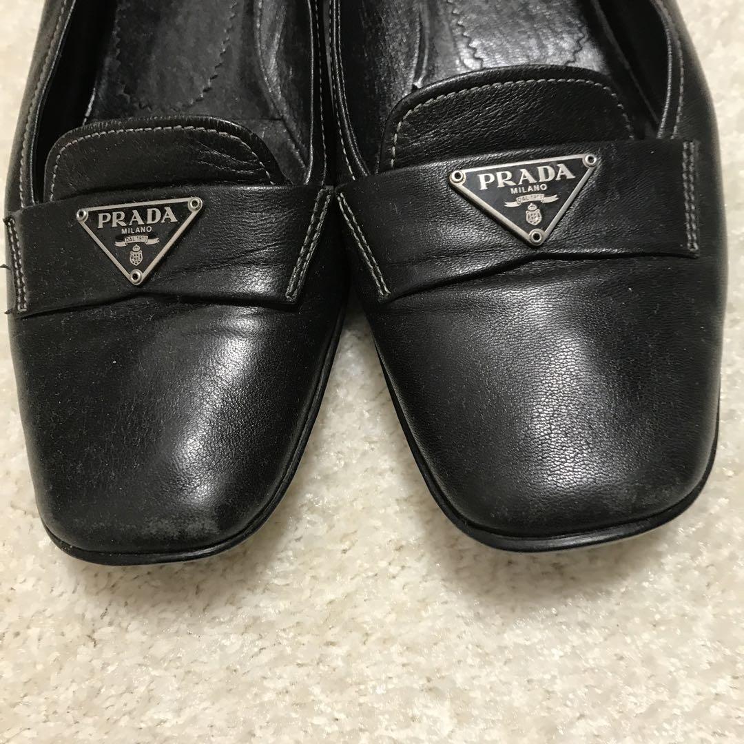 PRADA 黒 レザー フラットシューズ