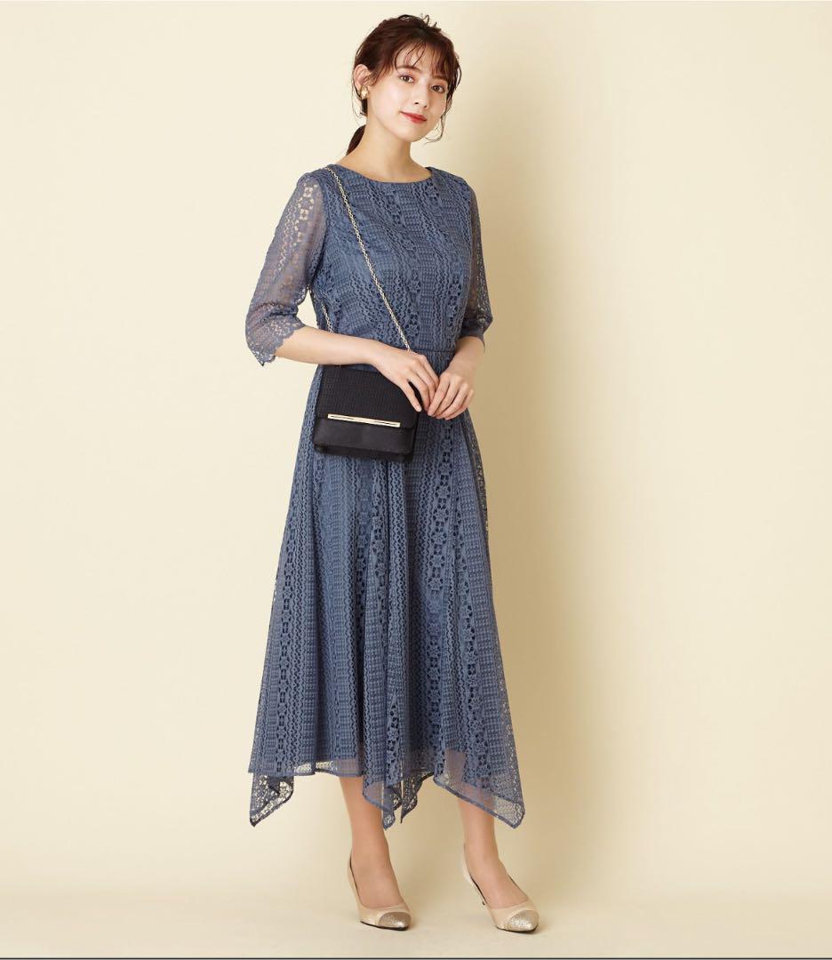 美品☆aimer ストライプレースランダムヘムパーティードレス
